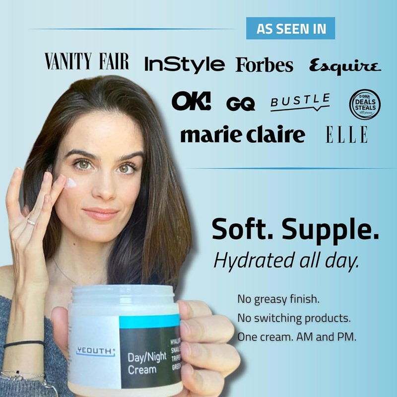 YEOUTH Day & Night Cream - Hyaluronic Acid & Snail Mucin Moisturizer for All Skin Types | 4 oz