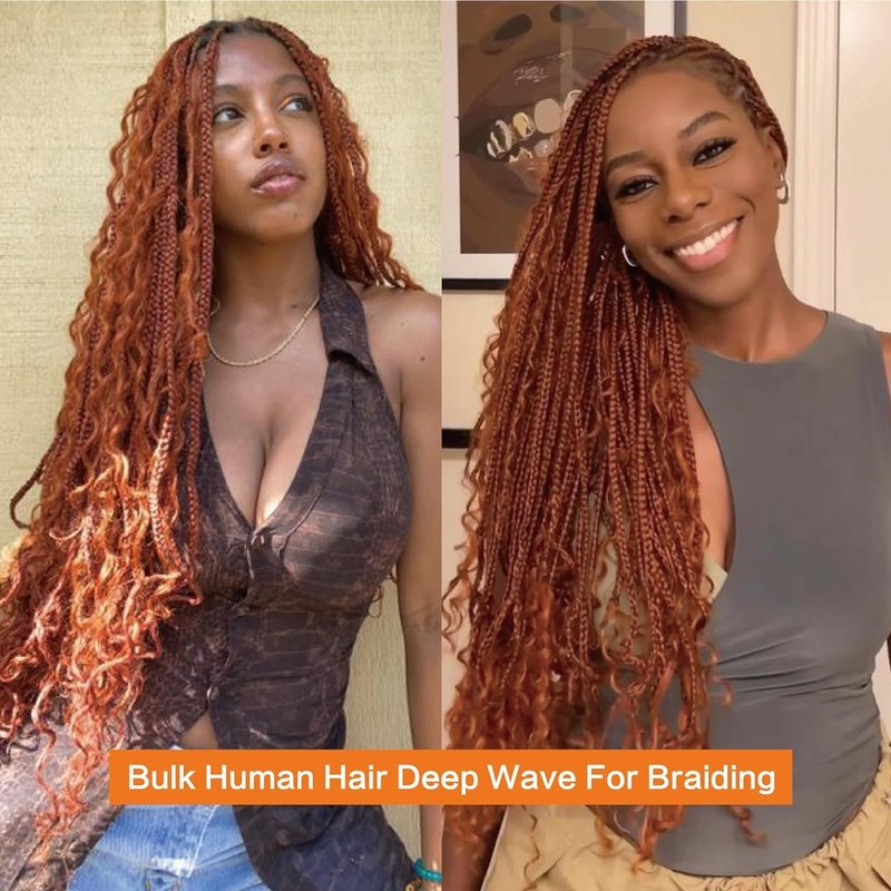 Labamiya Color 350 Boho Hair for Braiding Ginger Orange Braiding Human Hair for Boho Braids Human Ginger 22 Inch Braiding Hair Extensions No Weft 100G Total