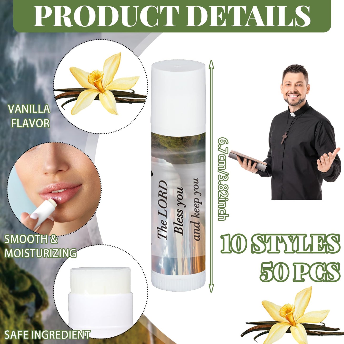 Dansib 50 Pack Christian Lip Balm Bulk for Women Men Religious Lip Balms Bulk Bible Verse with Scripture Church Party Favors Christian Inspirational Gifts for Staff Employee Coworkers