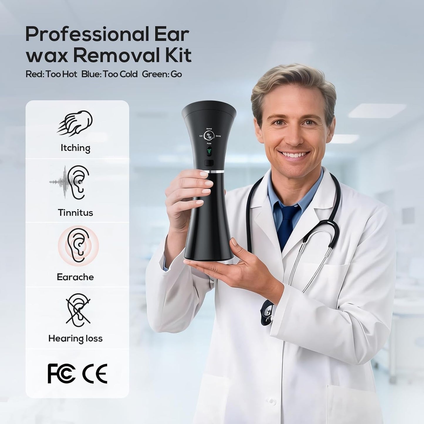 Electric Ear Wax Removal Kit - 2-in-1 Ear Cleaner with Water Tank & 4 Pressure Settings | Black