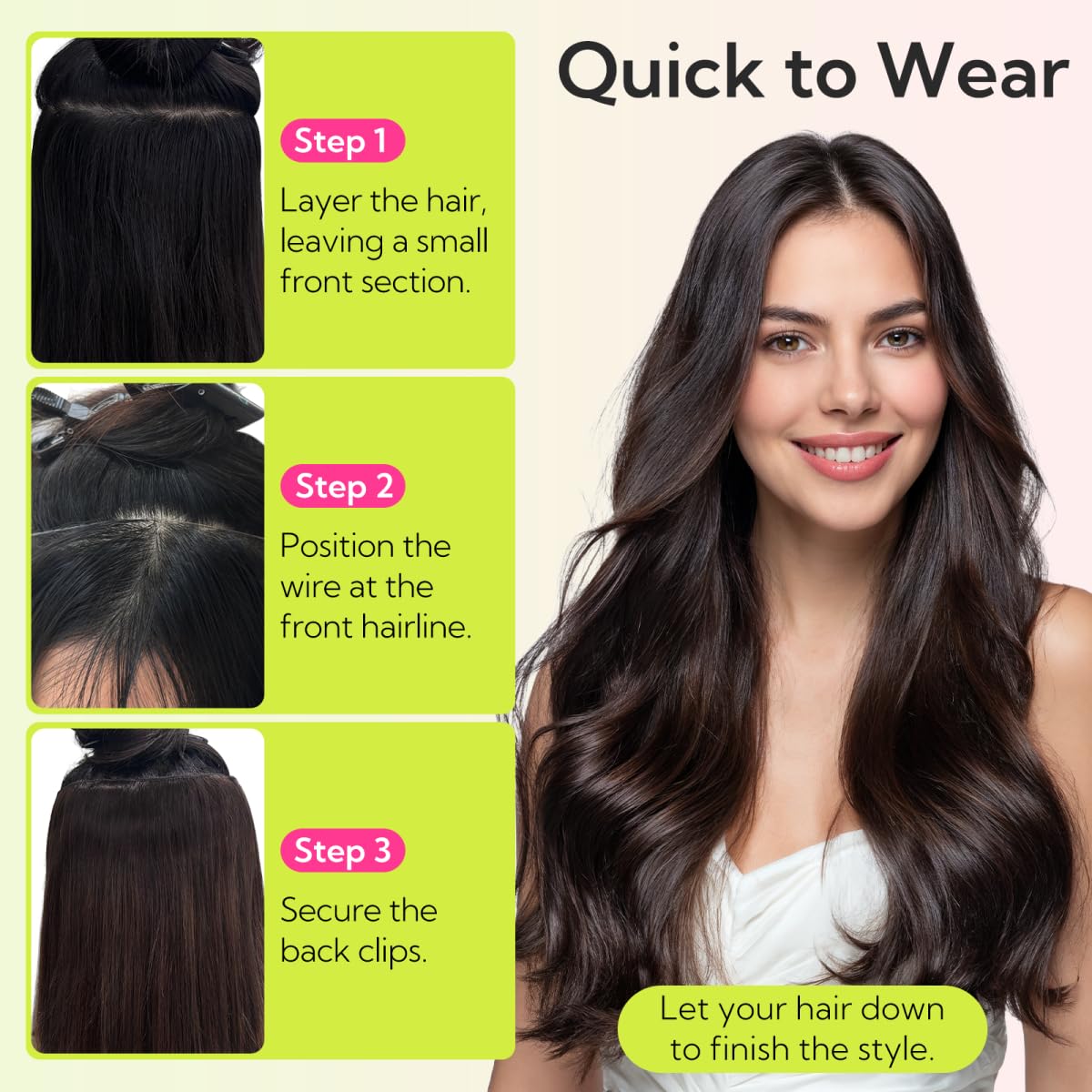 HOTBANANA Wire Hair Extensions, 12 inch 70g Walnut Brown to Ash Brown and Bleach Blonde Fish Line Extensions Remy Real Human Hair Straight Invisible Soft Skin Wire Weft Silky for Women