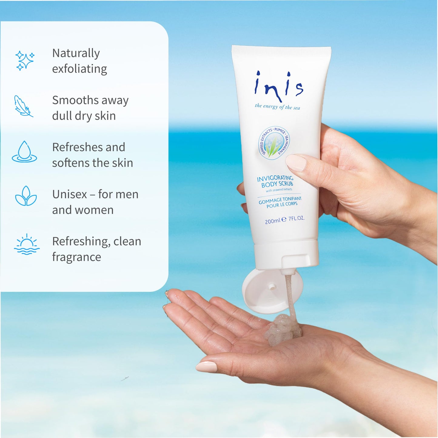 Inis the Energy of the Sea - Scented Body Scrub for Women and Men, Exfoliating Scrub with Irish Moss, Pumice and Sea Minerals, Moisturizing Body Polish for Soft Smooth Skin, 7 oz
