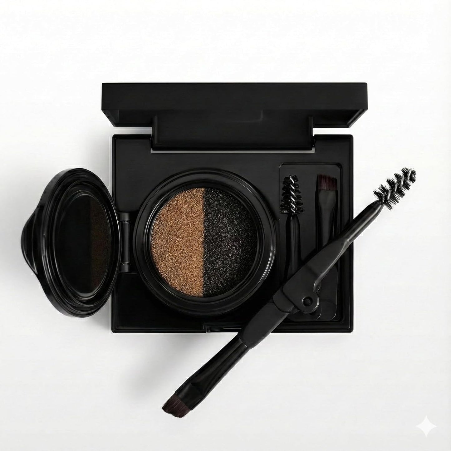 Eyebrow Powder Kit for Women - Dual Cushion Color Palette | Long-Lasting Light Brown & Black Shades with Brush & Mirror