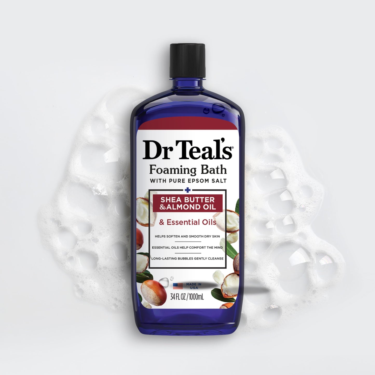 Dr Teal's Foaming Bath with Pure Epsom Salt, Shea Butter & Almond, 34 fl oz (Pack of 4)