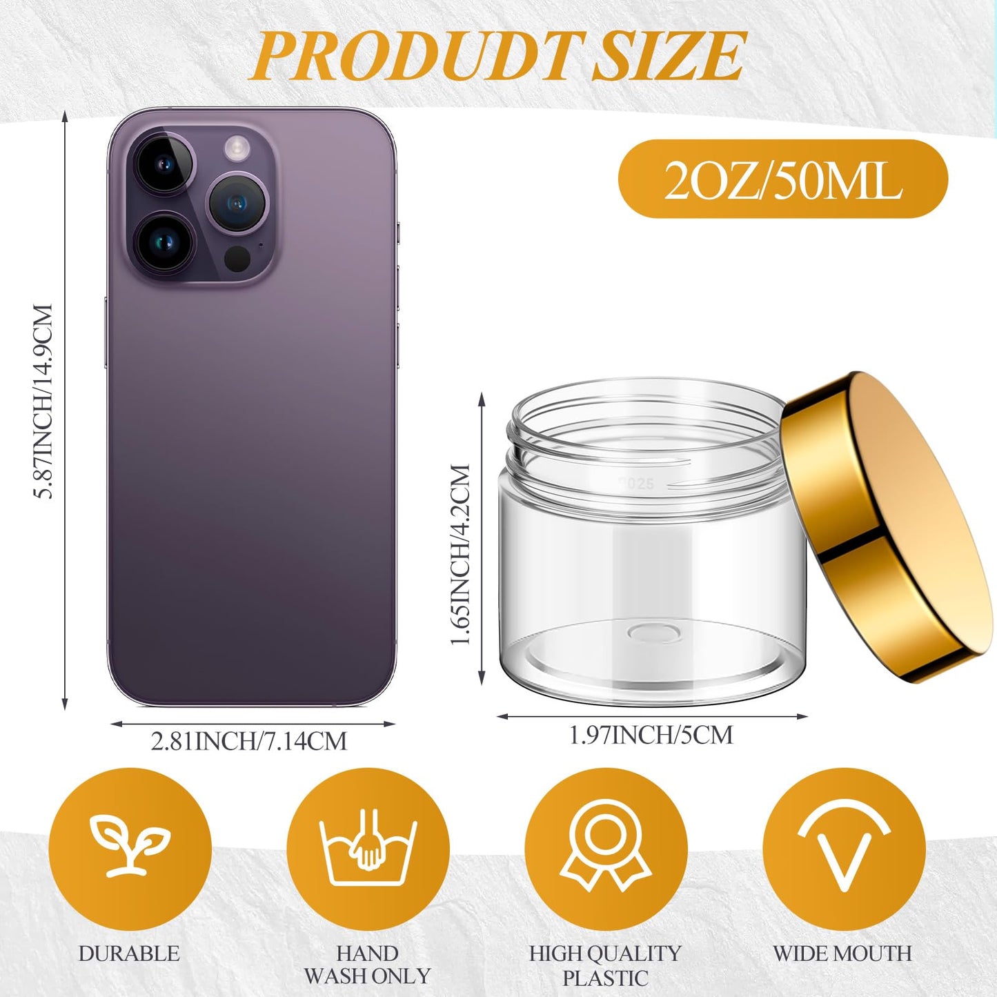 Patelai 60 Pcs Plastic Jars with Lids Round Clear Cosmetic Container Jars Leakproof Plastic Jar for Storing Dry Food Toiletries Lotion Ointments Makeup Rhinestone Samples Kitchen Storage(Gold,2 oz)