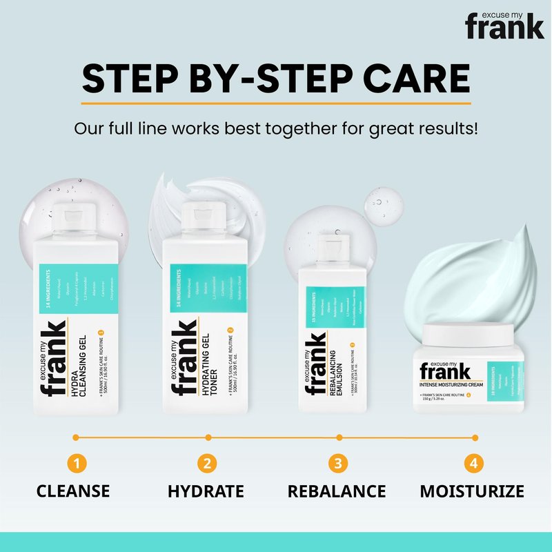 Excuse My Frank Hydra Cleansing Gel – Hydrating Facial Cleanser for Men & Women, Korean Skincare, Daily Face Wash for Sensitive Skin, Vegan & Cruelty-Free (2 Pack)