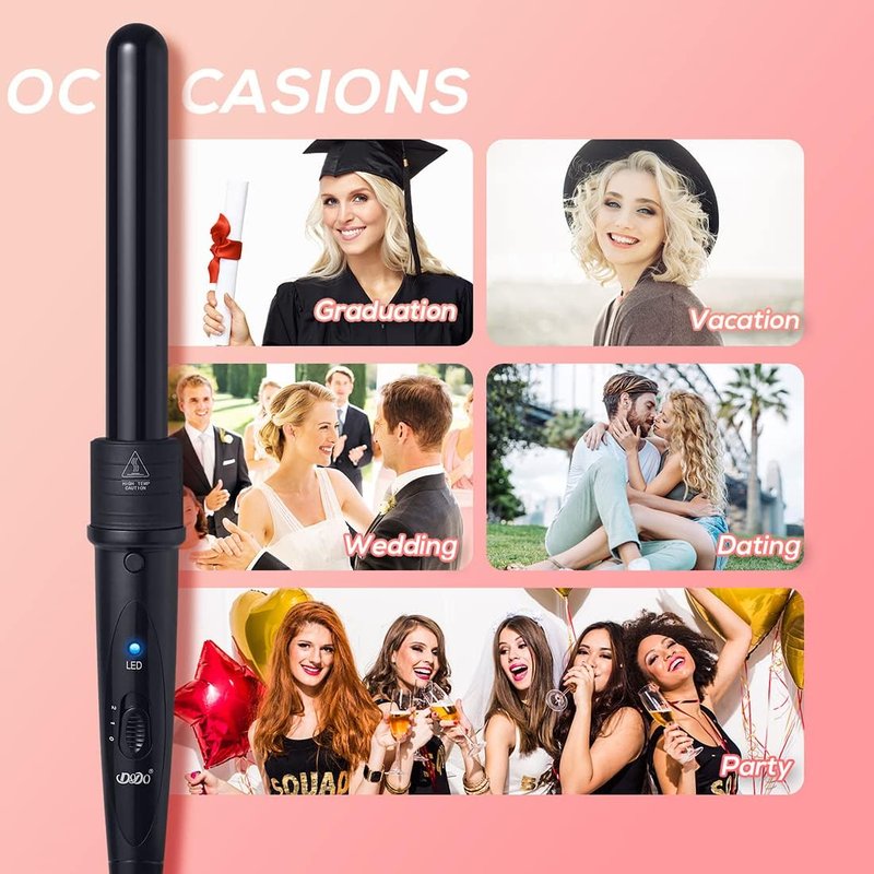 Tourmaline 3-in-1 Curling Wand Set | Interchangeable Ceramic Barrels & Heat Resistant Glove - Black