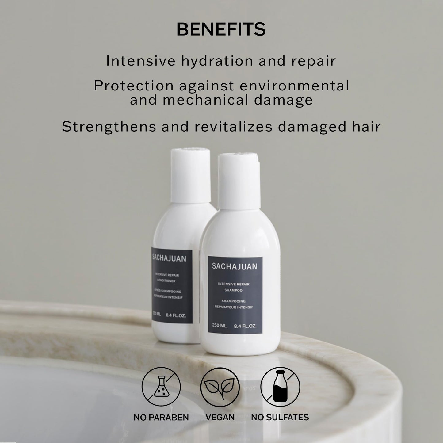 SACHAJUAN Intensive Repair Shampoo | Shampoo for Dry & Damaged Hair | Hydrates, Strengthens & Restores | With Ocean Silk Technology & Panthenol | Vegan & Paraben-Free | 8.4 fl oz
