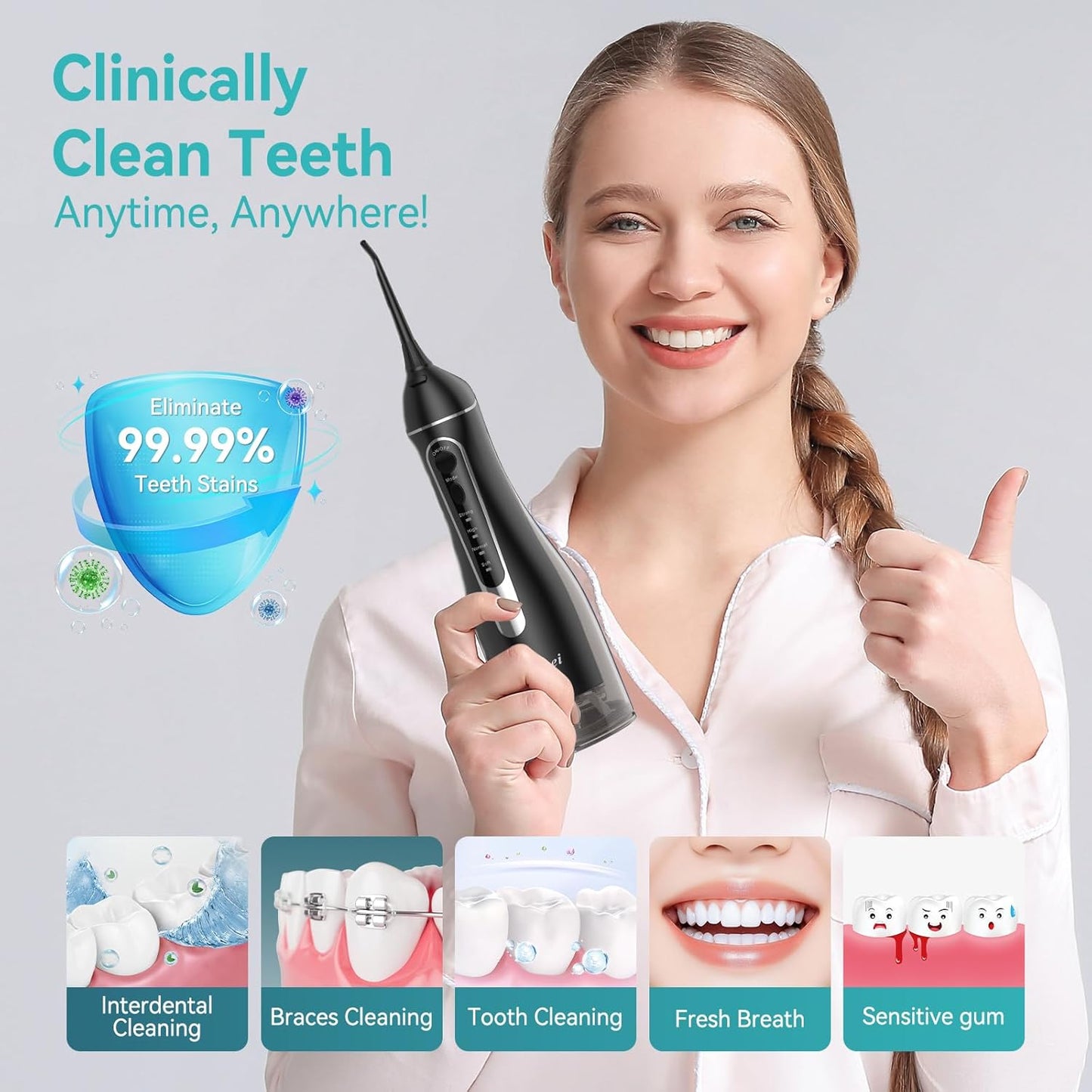 Portable Electric Water Flosser - 300ML Cordless Oral Irrigator with 4 Modes for Deep Cleaning | Waterproof Rechargeable for Home & Travel
