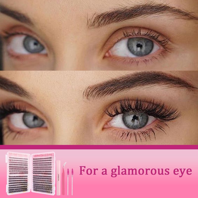Fumwase 644PCS Thick Lash Clusters Kit Volume Lash Clusters Natural DIY Eyelash Extension with Lash Bond Tweezers and Seal Eyelash Book DIY 9-16MM 30D+40D+50D (640)