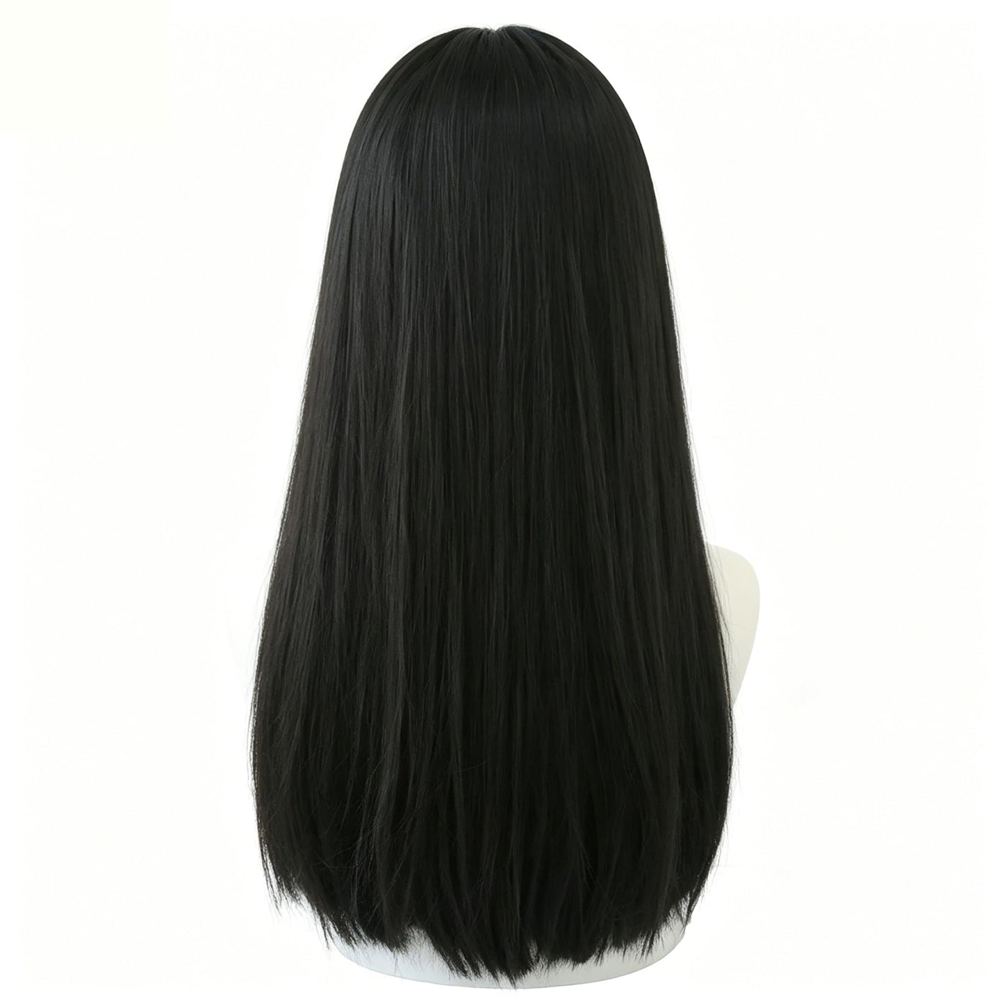HUAISU 22 Inch Long Black High Density Synthetic Straight Hair Wig with Bangs Natural Looking Wig for Women
