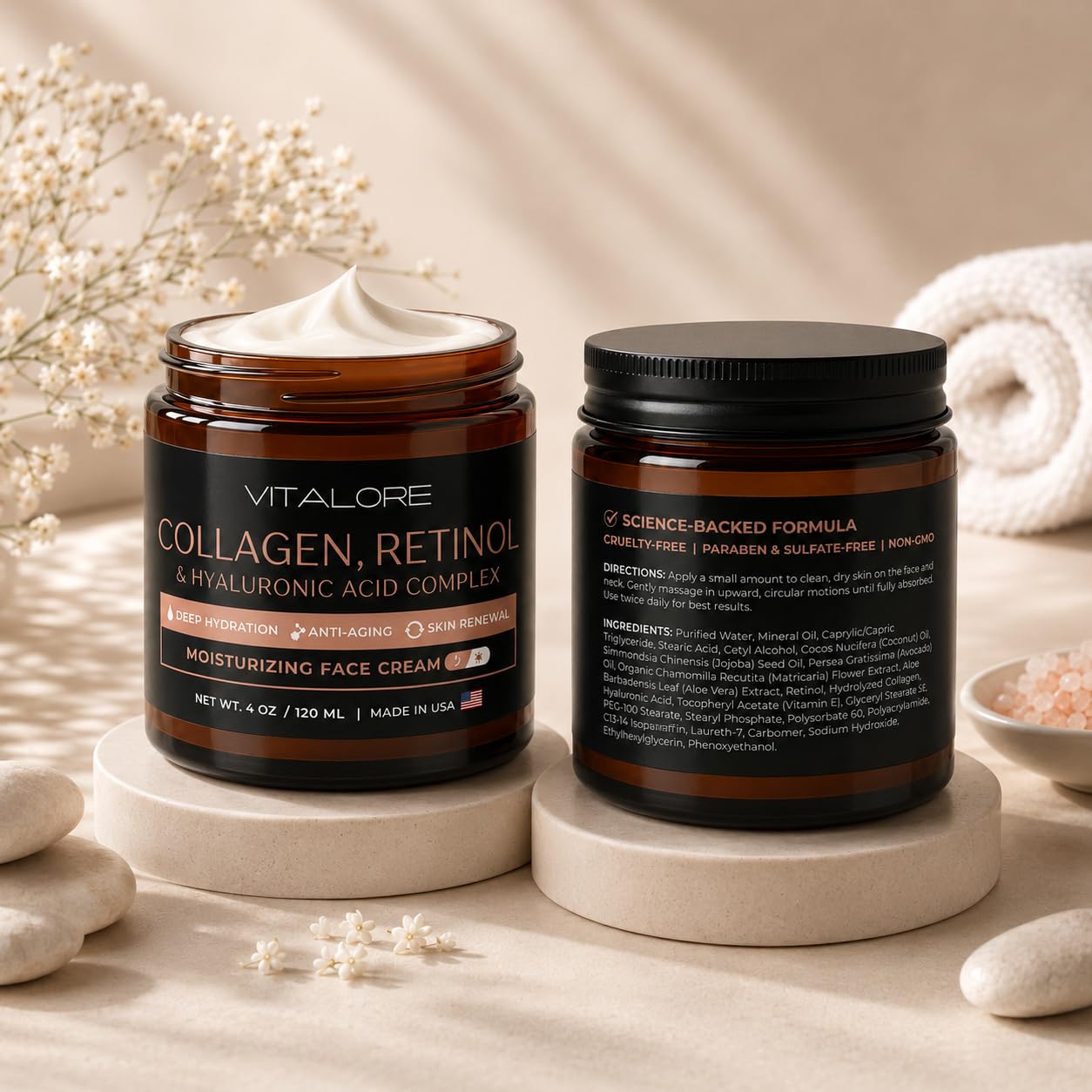 Wrinkle Cream For Face and Neck- Anti-Aging Face Moisturizer Cream- Retinol Collagen Face Cream w/Hyaluronic Acid for Fine Lines and Deep Wrinkles- Day & Night Use for Women and Men- 4oz Jar.