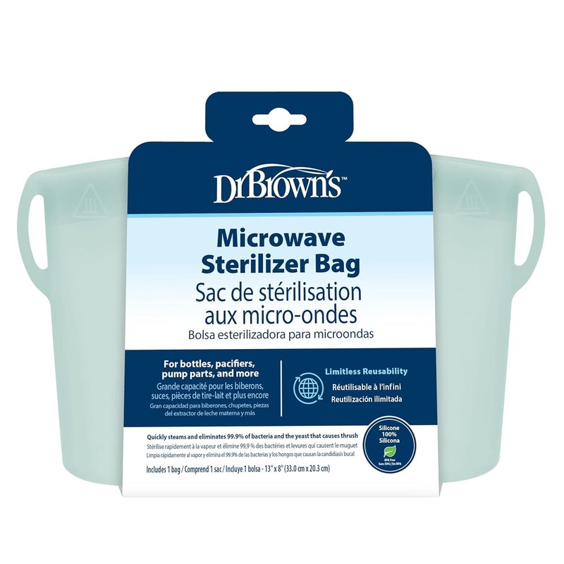 Dr. Brown's Microwave Steam Sterilizer Bag - Reusable Silicone for Baby Bottles & Pump Parts | 5 Pack
