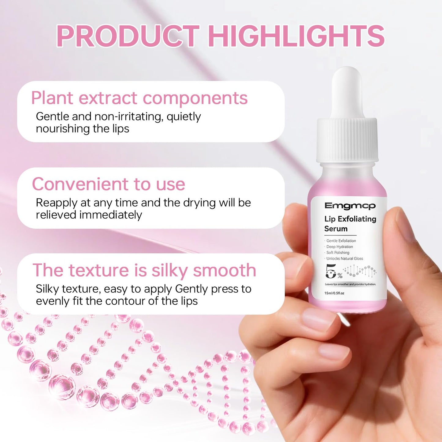 PHA 5% Exfoliating Lip Serum - Leave-On Lip Exfoliator & Moisturize for Dry, Cracked Lips - Hydrating & Moisturizing Serum - Vegan Cruelty-Free Overnight Primer - Smoother Softer Lips
