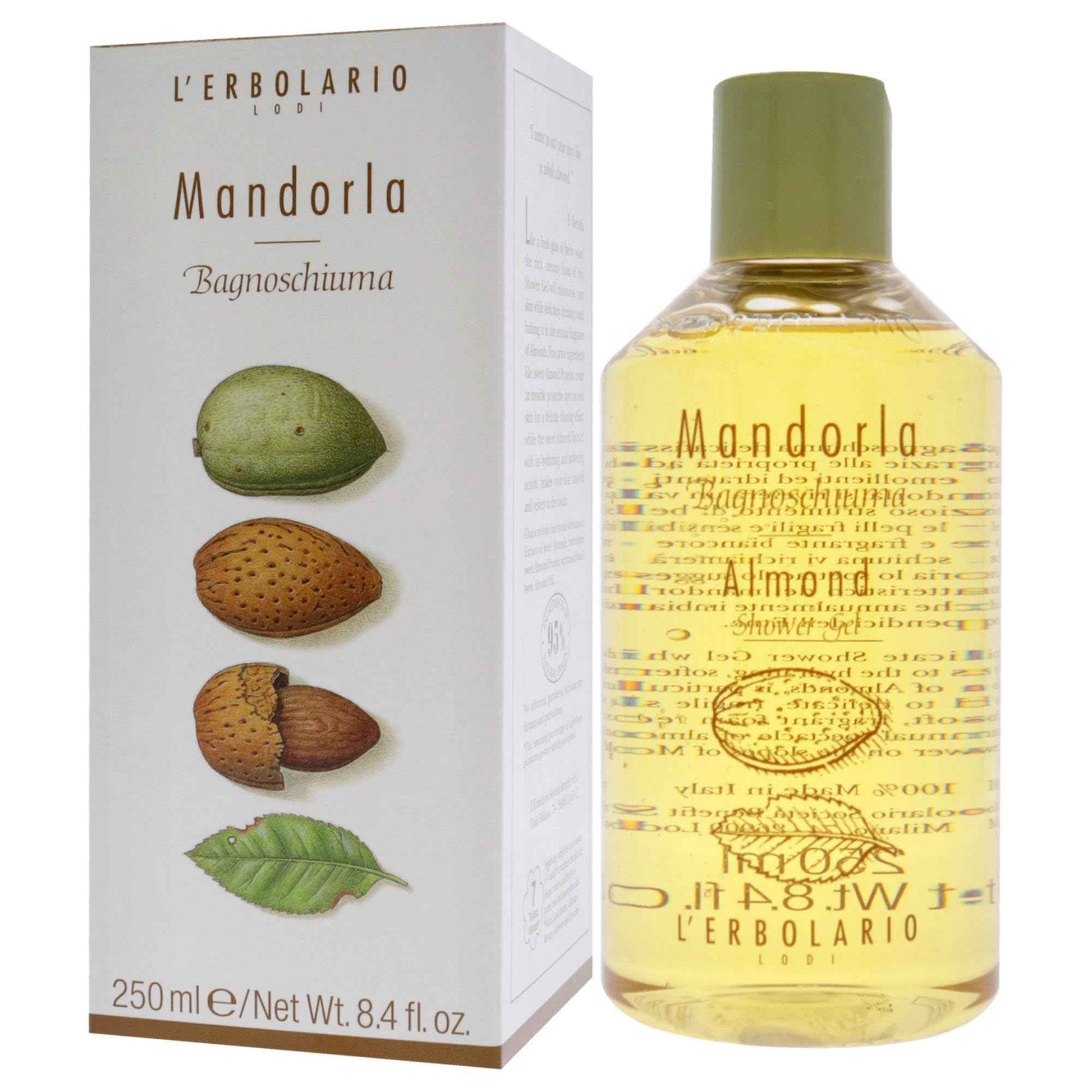 L'Erbolario Shower Gel - Moisturizing Body Wash for Dry Skin - Nourishing Body Soap with Sweet Almond Extract - Warm Amber Scent - Almond - 8.4 oz