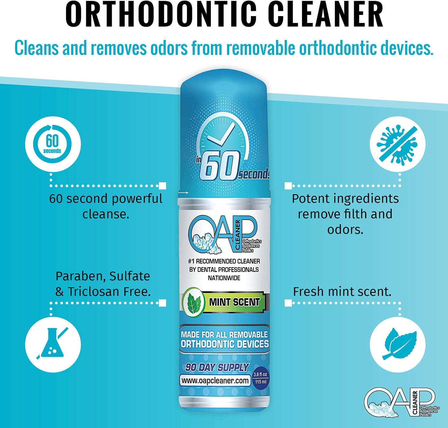 OAP Cleaner - Dental & Ortho Appliance Foam Cleaner | 3-4 Month Supply for Effective Sterilization