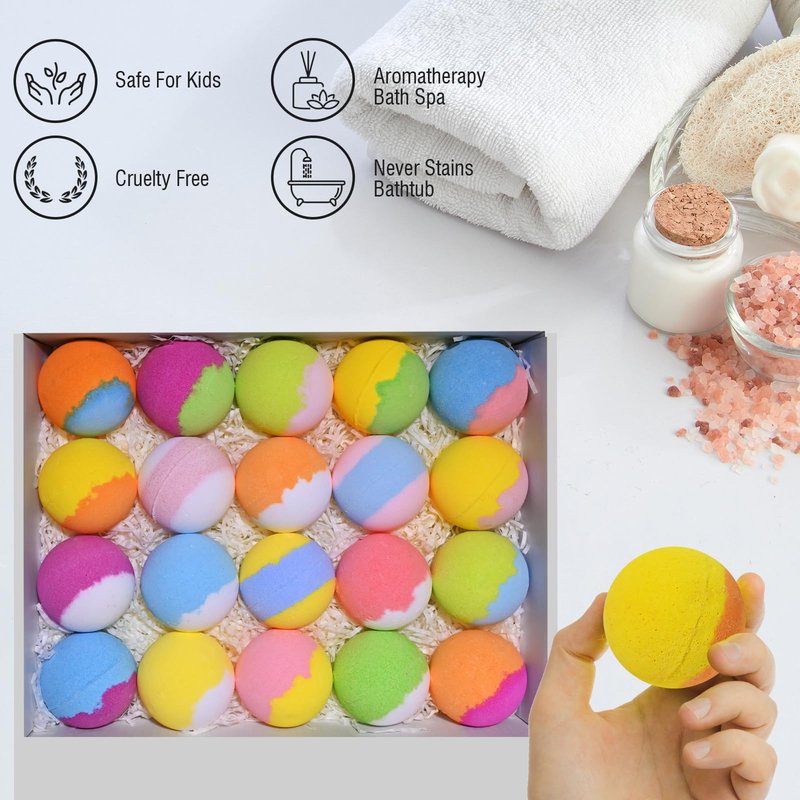 Bath Bombs for Kids with Surprise Toys Inside, 20 Pack Easter Bath Bombs Gift Set for Girls Boys, Handmade Bubble Bath Fizzy Balls Ball for Easter Basket Stuffers, Birthday