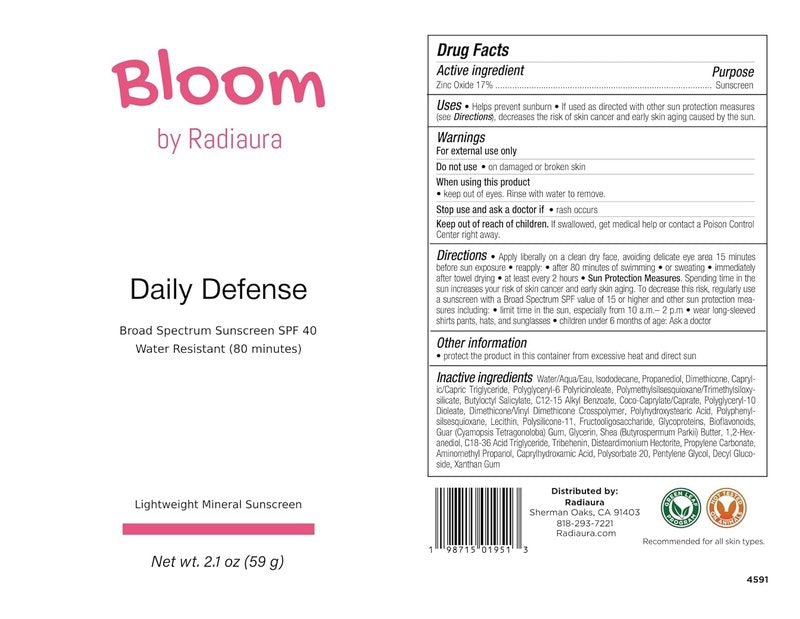 Bloom Daily Defense Sunscreen SPF 40 - Broad Spectrum, Water Resistant 80 Minutes | 2.1 oz