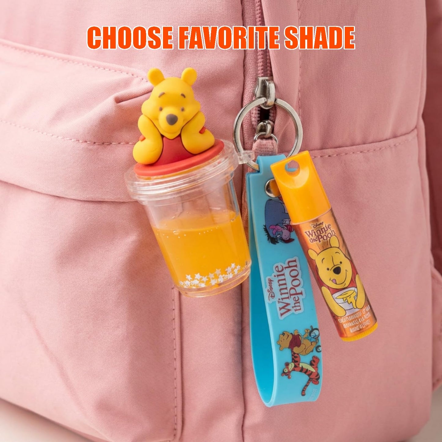 Winnie the Pooh 7 Pack Lip Balm Set with Winnie the Pooh Keychain, Plant Based Kids Lip Balm for Party Favors, Sleepovers and Stocking Stuffers, Ages 3+ by Townley Girl