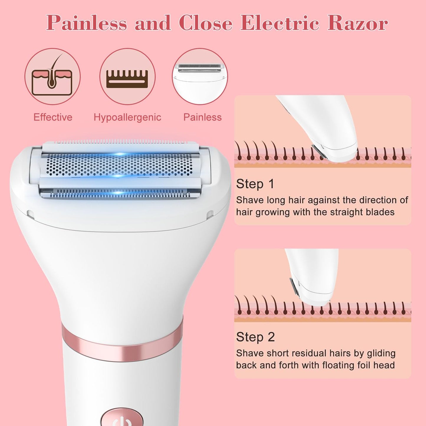 Zivelier 3-in-1 Electric Razor IPX7 Waterproof Bikini Trimmer Wet & Dry Use Painless Personal Trimmer Groomer for Ladies Face Body Legs Bikini Public Hairs Electric Lady Shaver with Replaceable Heads