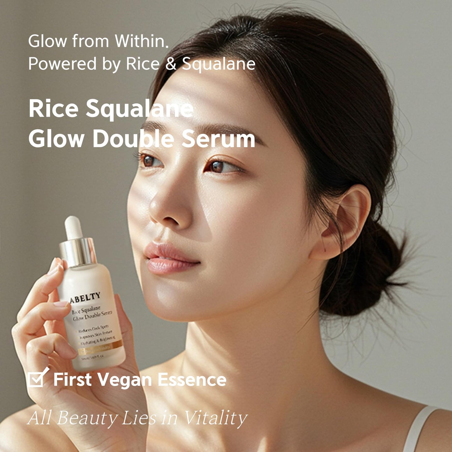ABELTY Rice Squalane Glow Double Serum – Korean Hydrating Skincare with Olive Squalane 5%, Rice Extract, Niacinamide, Hyaluronic acid for Glass Skin, Anti-Pigmentation, Even Skin Tone, 50ml/1.69 Fl.oz