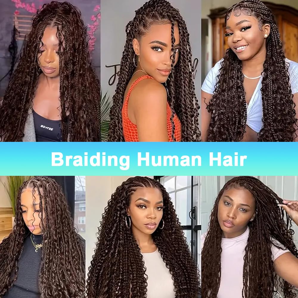 Human Braiding Hair - 110g 18 Inch Deep Wave Boho Bulk | Chocolate Brown 2 Bundles