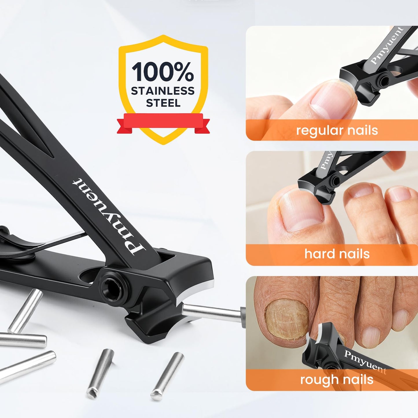 Extended Toenail Clippers Set for Thick Toenails, Long Handled Toenail Clippers for Seniors, Wide Jaw Opening Fingernail Clippers with Catcher, Ergonomic Heavy Duty Cutter for Men Women