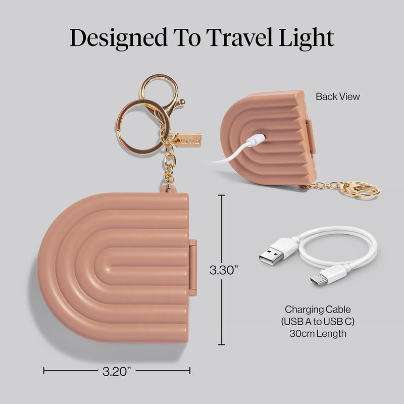Compact Mirror Keychain - Lighted Travel Makeup Mirror with Dual Magnification | USB-Rechargeable, Terracotta