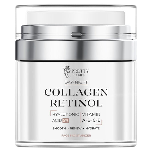 Pretty 4 Life Advanced Anti-Aging Cream - Collagen, Retinol, Hyaluronic Acid & Vitamin C - Moisturizer for Face, Neck & Décolleté - Firms, Hydrates & Reduces Wrinkles - Day/Night Formula - 1.7 oz