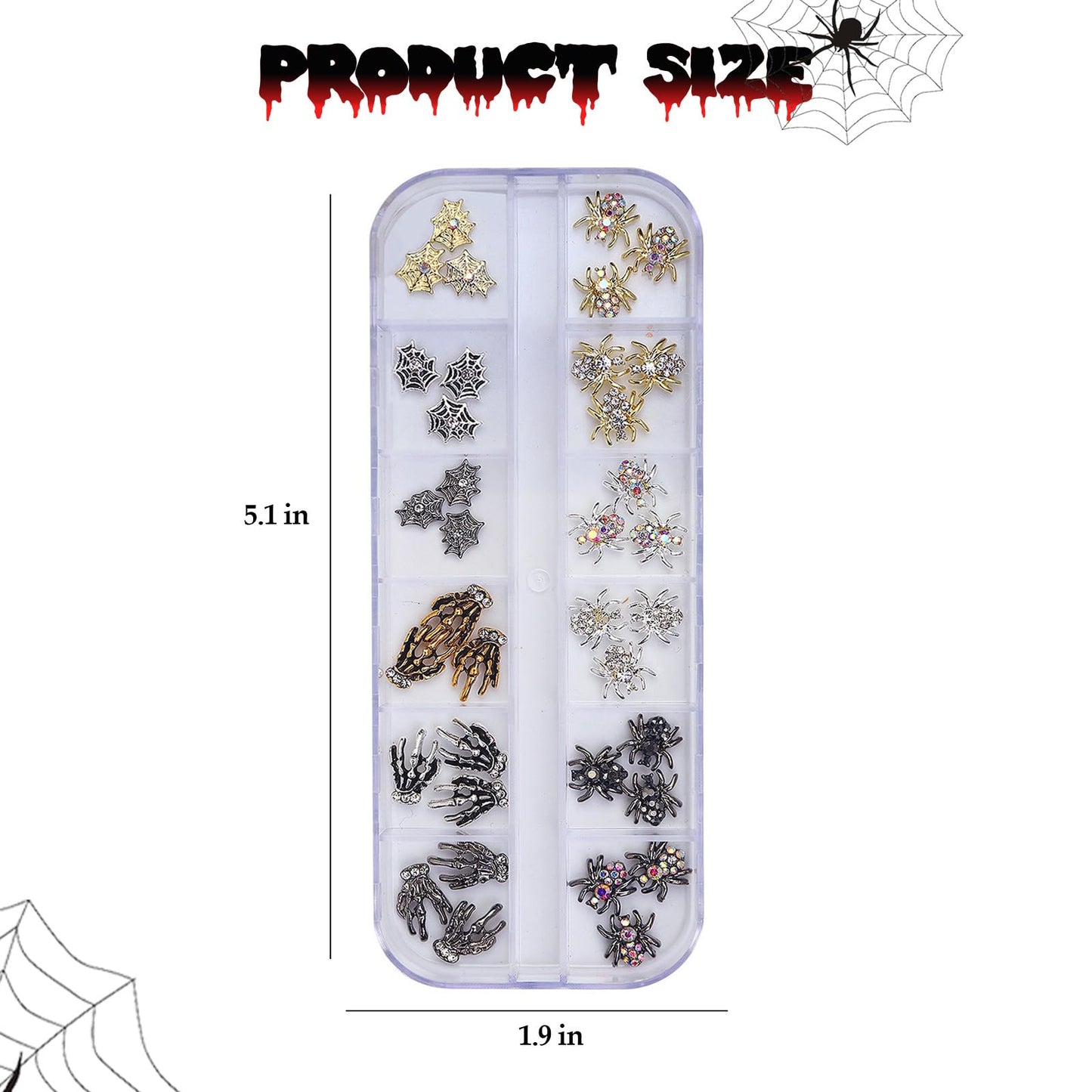 Halloween Nail Charms 3D Spider Hand Alloy Nail Art Supplies Black Gold Silver Charms Nail Jewelry for Women Halloween DIY Nail Art Decoration Accessories 36Pcs