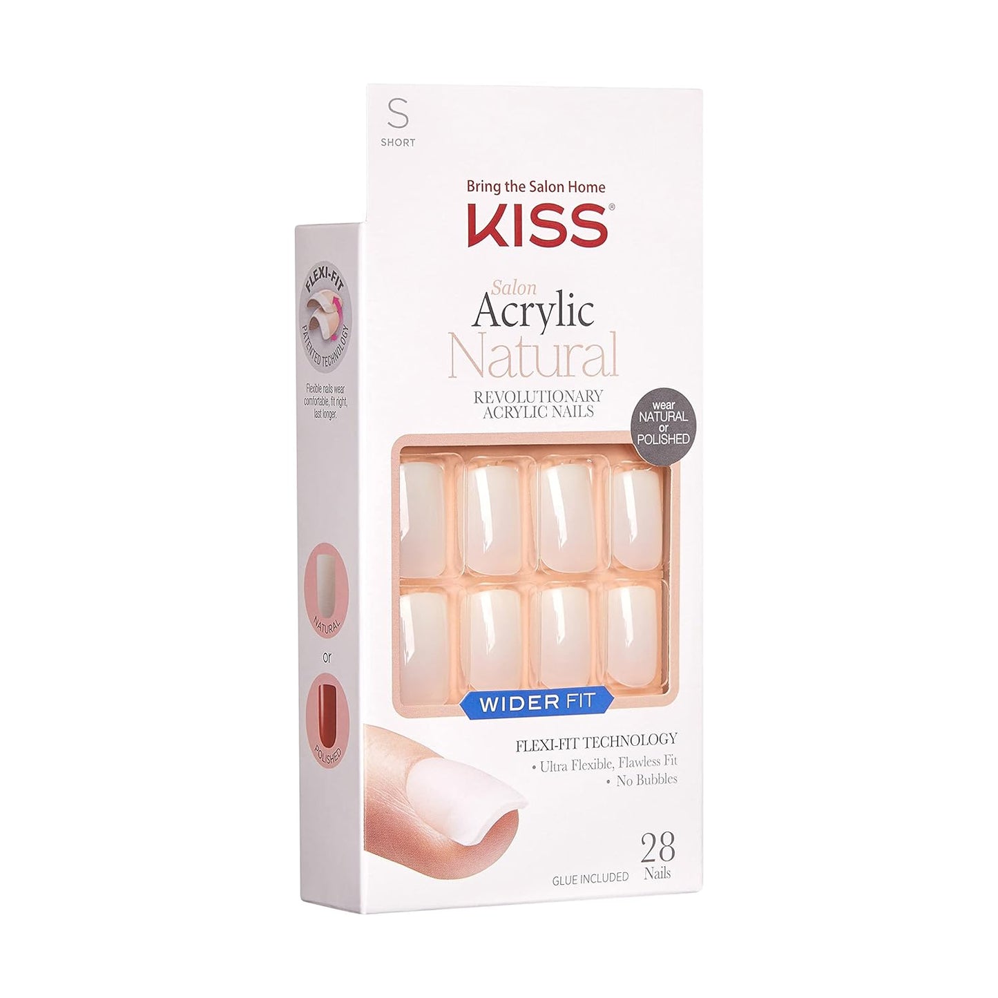 KISS Salon Acrylic Natural Press On Nails, Nail glue included, 'Rare', Nude, Short Size, Squoval Shape, Includes 28 Nails, 2g Glue, 1 Manicure Stick, 1 Mini File