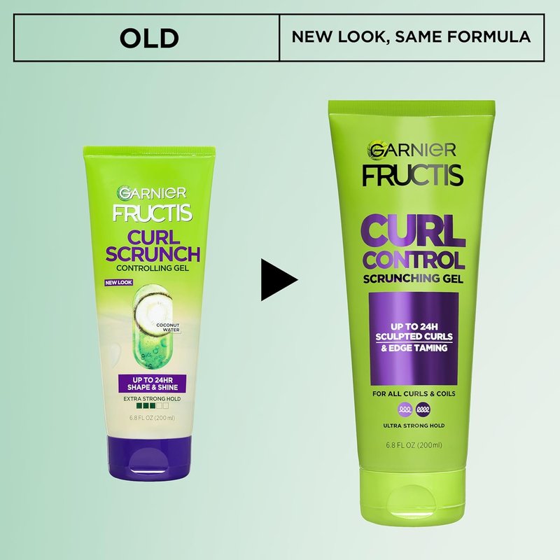 Garnier Fructis Curl Control Scrunching Hair Gel - 24 HR Frizz Control for Curly & Wavy Hair | 6.8 Fl Oz, 3 Pack