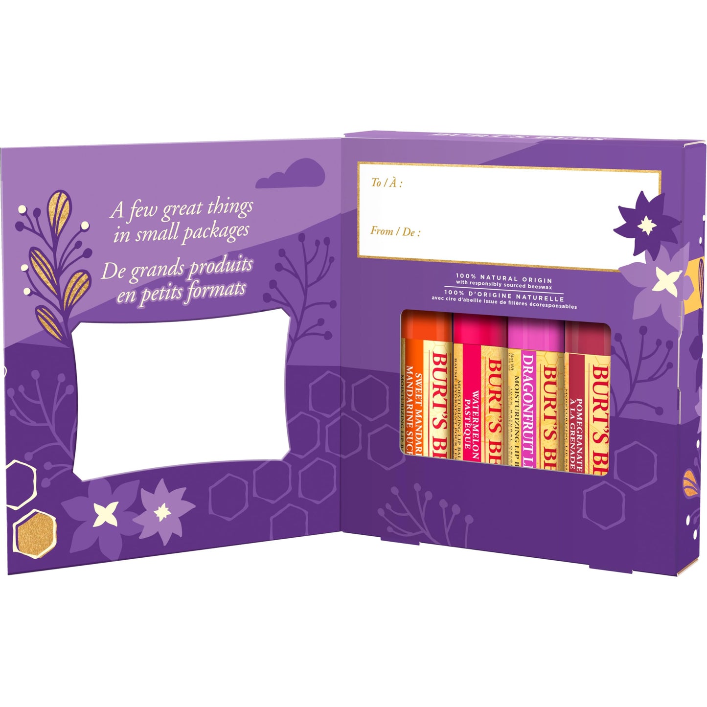 Burt's Bees, 4 Lip Balms, Beeswax Bounty Set, Pomegranate, Sweet Mandarin, Coconut And Pear & Watermelon