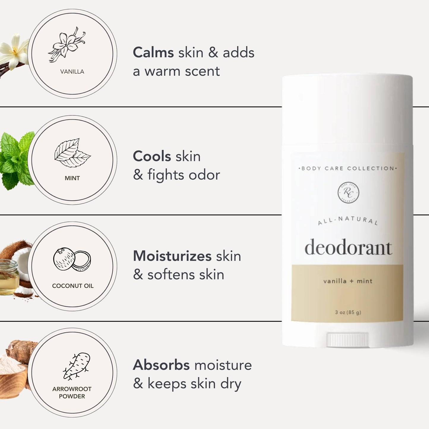 Rowe Casa Organics Vanilla + Mint Natural Aluminum Free Deodorant for Men and Women, Sweet and Refreshing Paraben-Free Deodorant Stick with Therapeutic-Grade Essential Oils, 2.75 oz