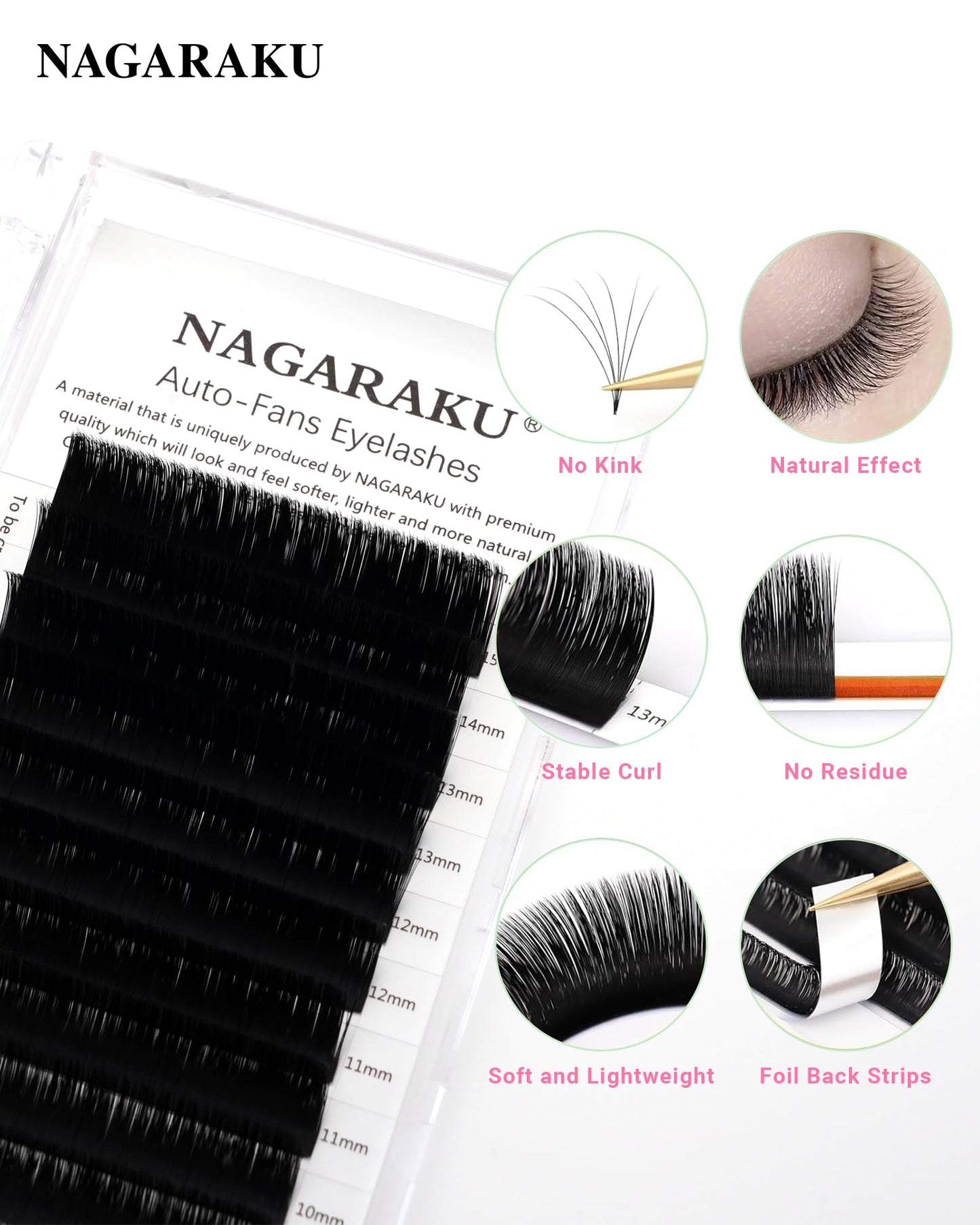 NAGARAKU Easy Fan Eyelash Extensions Volume Lashes 5 Trays in 1 Pack Easy Fanning Pestañas Lash Extension Rapid Blooming Soft Clusters for Beginners Beauty Salon (0.05 D Curl 8-15mm Mix)