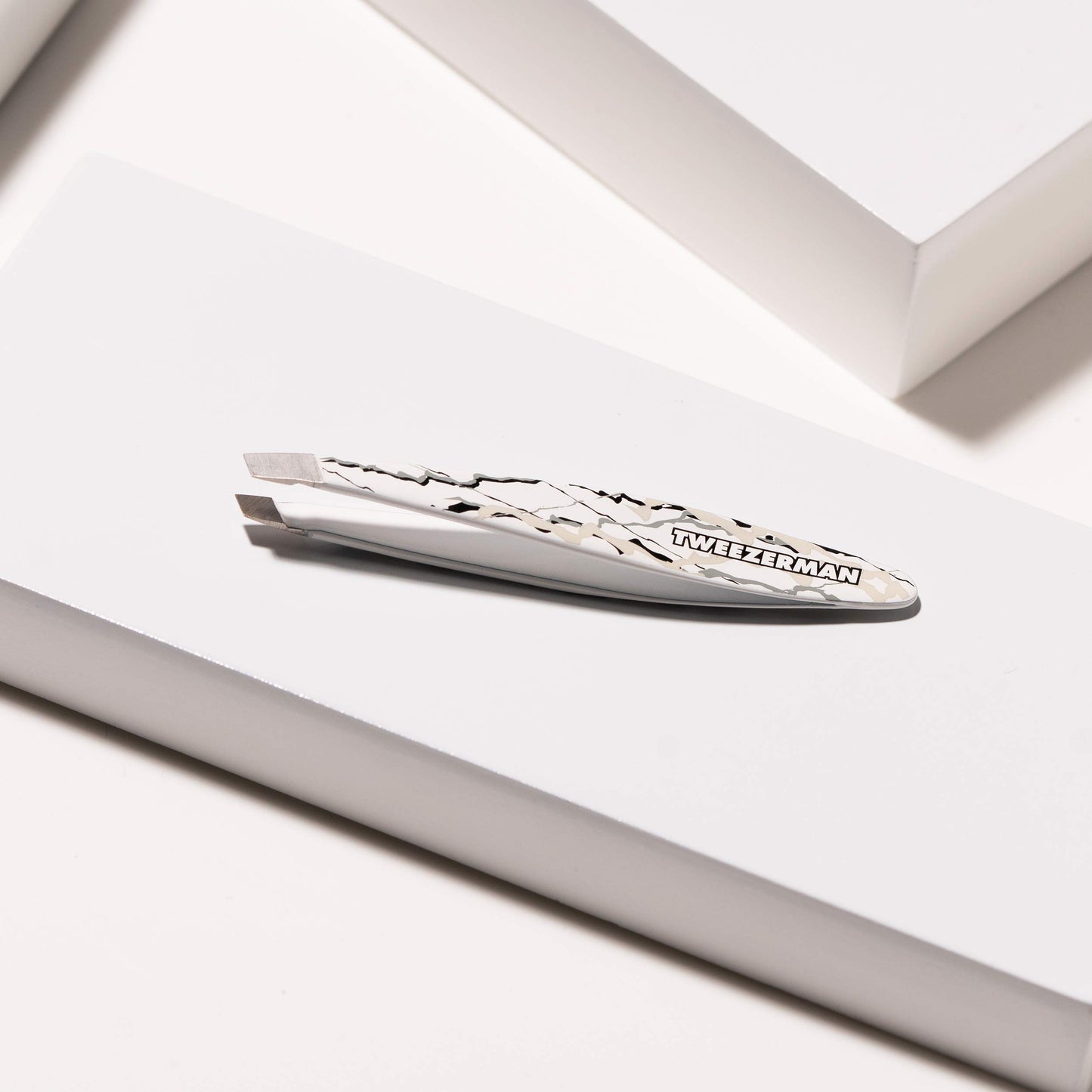 Tweezerman Mini Slant Tweezer - Tweezers For Eyebrows, Travel Tweezers For Eyebrows, Facial Hair, Ingrown Hair (Marble)