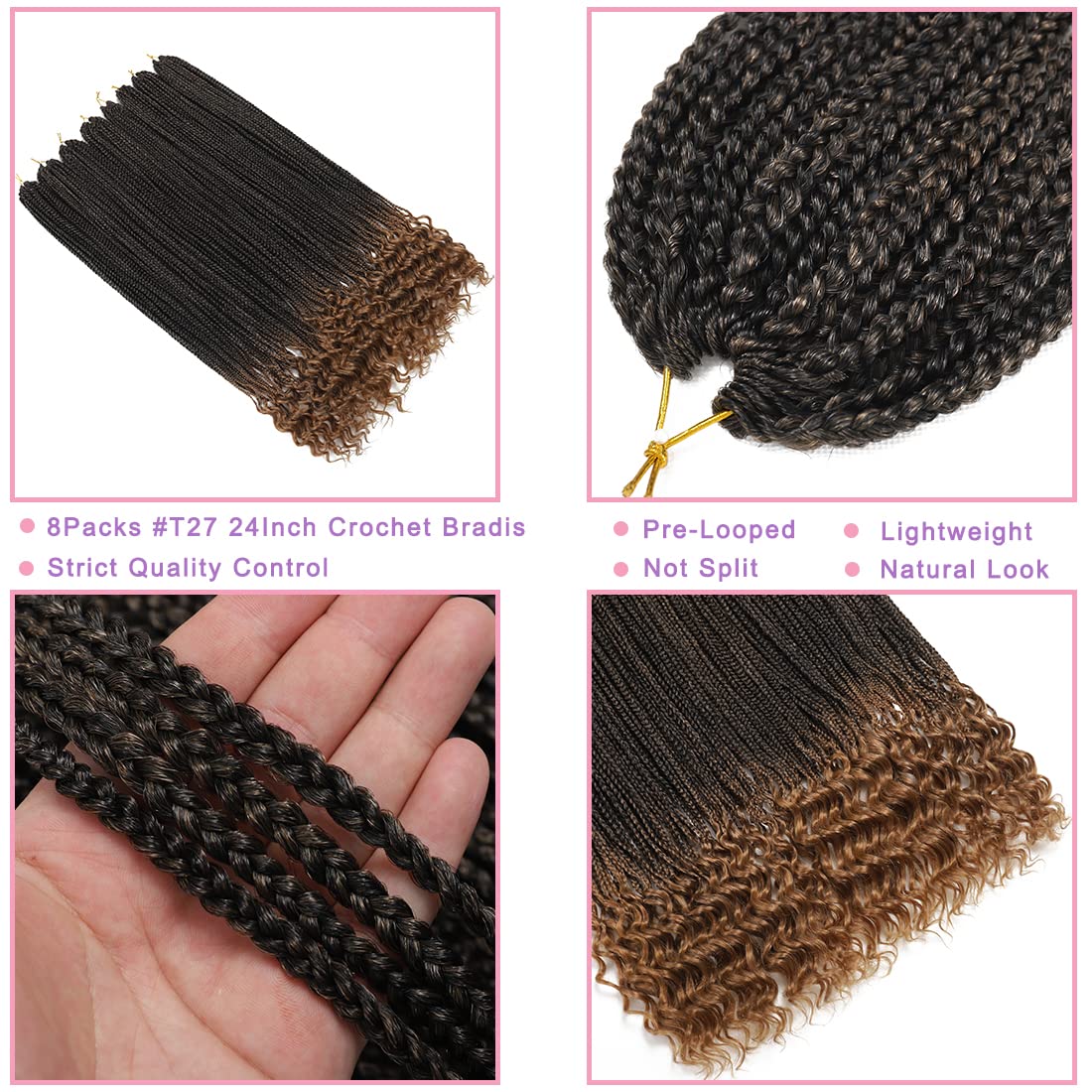 Goddess Crochet Box Braids - 144 Strands 24 Inch Curly Ends | 8 Packs for Black Women