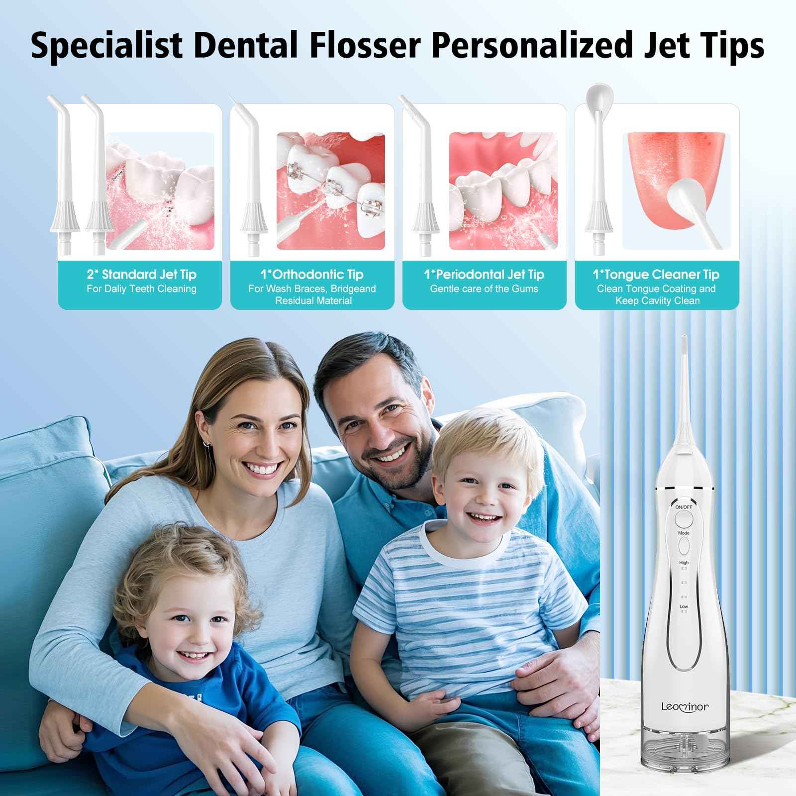 Leominor Water Dental Flosser Pick for Teeth, 300ML Portable Oral Irrigator Upgraded Tank Removable,IPX7 Waterproof, Rechargeable Travel Teeth Cleaner, Professional Electric Flossing (White)