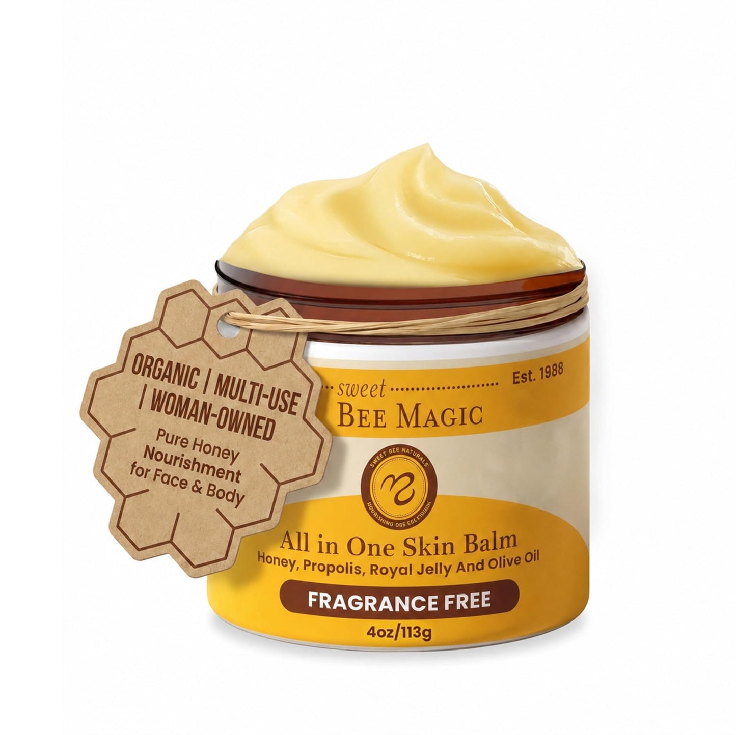 Sweet Bee Magic Organic Honey Bee Balm for Face, Skin & Body - All in One Honey Balm - Beeswax Body Moisturizer - All Natural Aid - 1 jar (4oz)