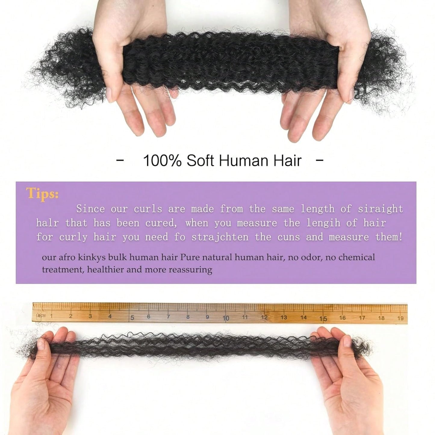 Afro Kinky Bulk Human Hair, Bulk Hair for Mini Twist Braiding Crochet Dreadlocks Loc Extensions, Natural Kinkys Curly Bulk Hair Bundles