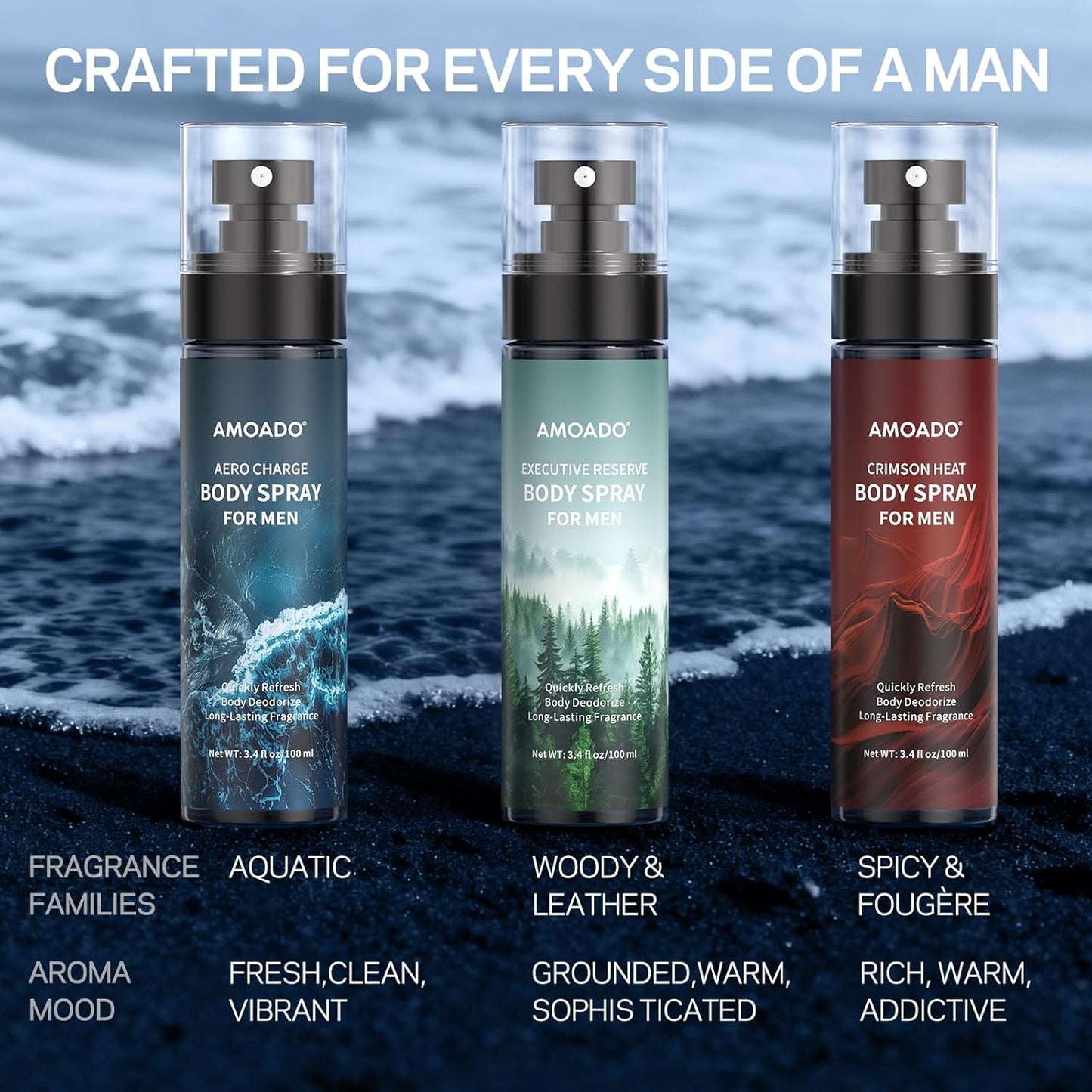 Men’s Body Spray Set - Aluminum-Free Deodorizing Mist | Refreshing Oriental & Woody Scents, 3.4 fl oz Each
