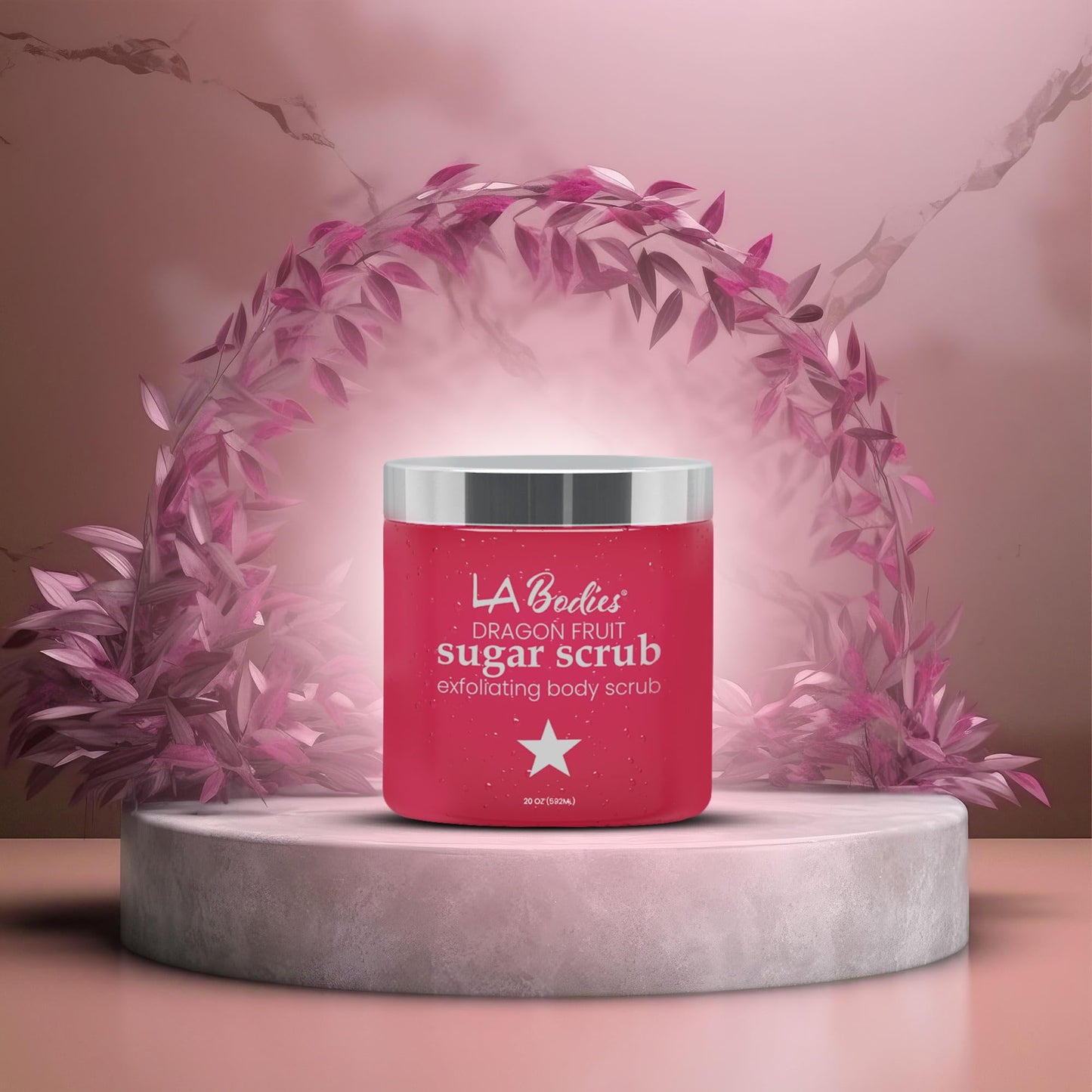 LA Bodies Sugar Scrub Exfoliating with Dragon Fruit and Other Natural Ingredients for Body Scrub and Foot Scrub - Soft Scrub for Nourishing Essential Skin Care, 20 oz (592 mL), Made in USA