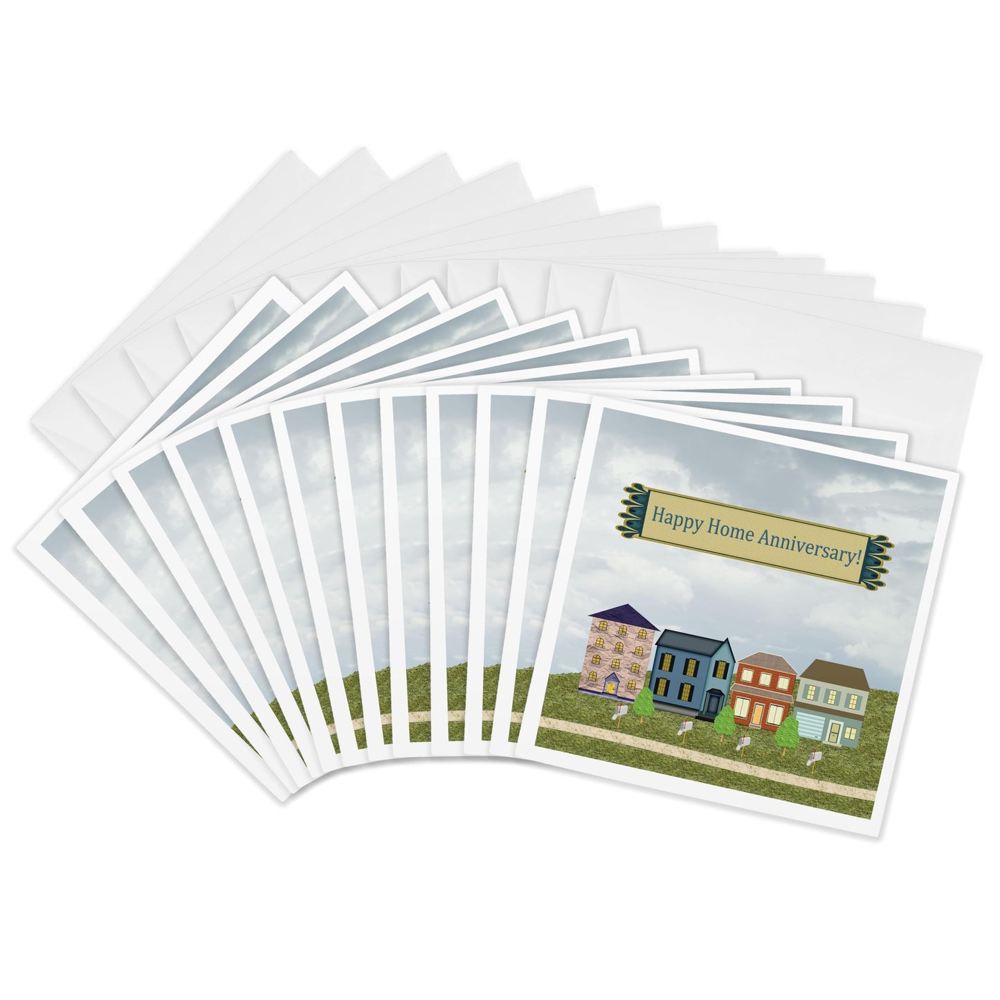 Greeting Cards - Home Anniversary, Realtor to Client, Family, Friends, Homes, Mailboxes - 12 Pack - Home Anniversary Design