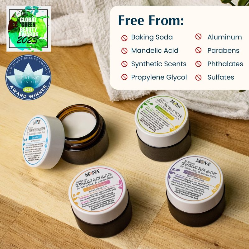 All Natural Whole Body Deodorant Cream - Aluminum & Baking Soda Free | Travel Size 4-Pack (0.53 Oz Each)