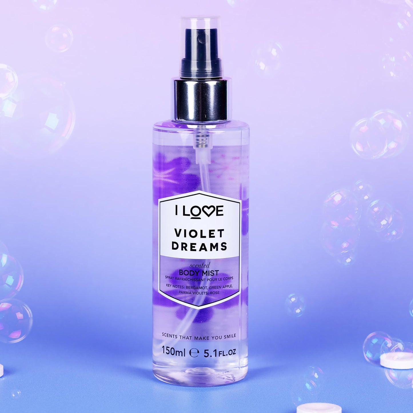 I Love Cosmetics Body Mist Gift Set - Glazed Raspberry, Violet Dreams, English Rose, Vanilla Milk, and Exotic Fruit - Long Lasting Body Sprays - 5 pc