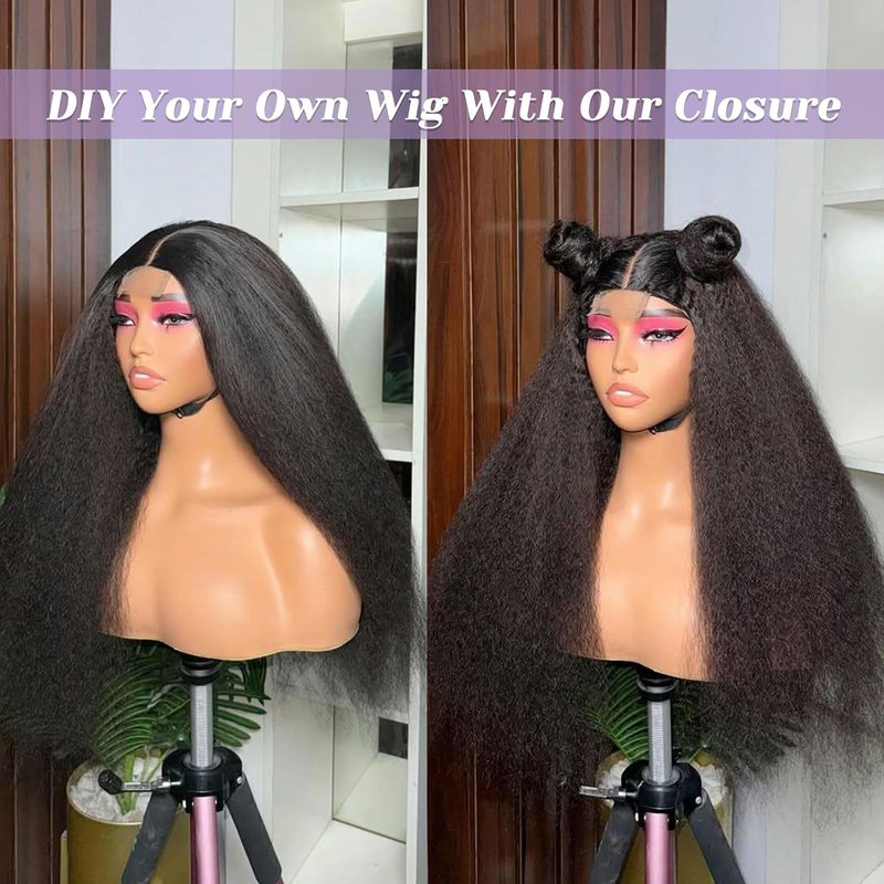 Kinky Straight Lace Closure - 2x6 HD Transparent 100% Real Human Hair | Natural Black 1B, 16 Inch