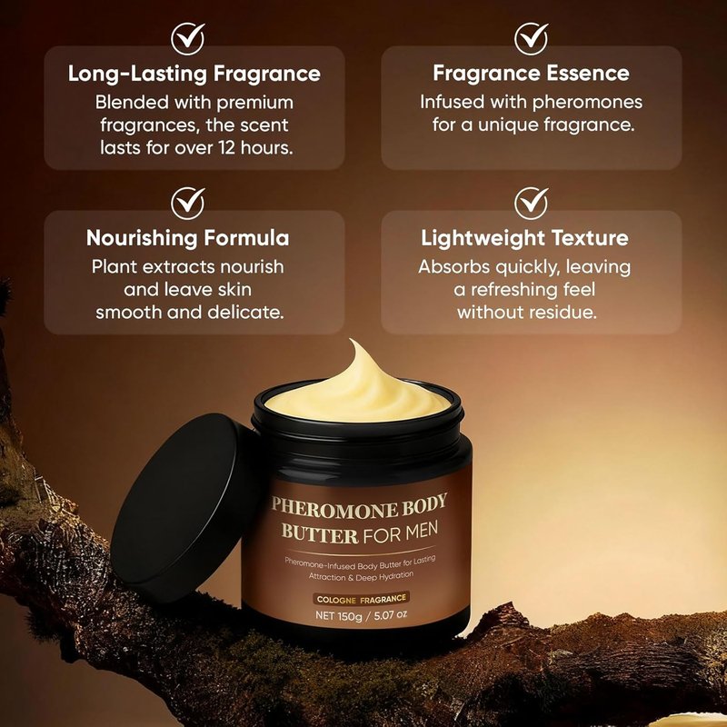 Pheromone Body Butter for Men - Deep Hydration Skin Cream with Shea & Cocoa Butter | Non-Greasy, Vegan Formula