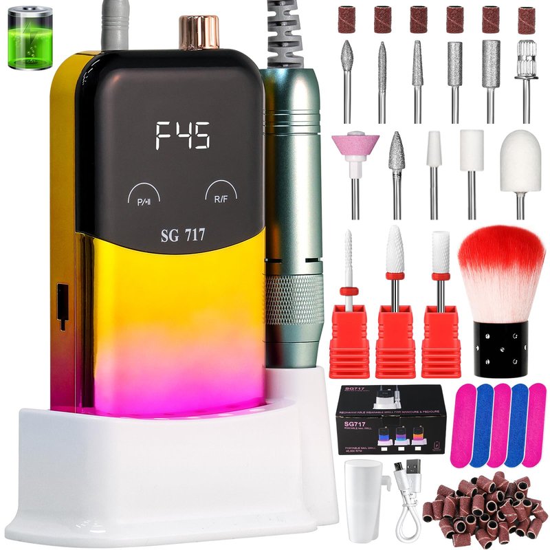 LIMEGIRL Professional Electric Nail File Drill Bits Kit 45000RPM for Acrylic Toenail Machine Clippers with 14 Drill Bit Gradient Yellow Portable Rechargeable Cordless