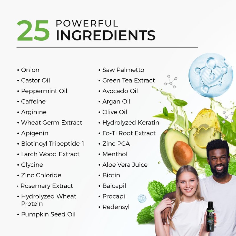 Rivermint Premium Hair Strengthening Shampoo Castor Oil, Biotin, Avocado Oil, Caffeine, Saw Palmetto, Onion, and Redensyl Hair Regrowth & Thickening Support Sulfate-Free, Paraben-Free, for Men & Women
