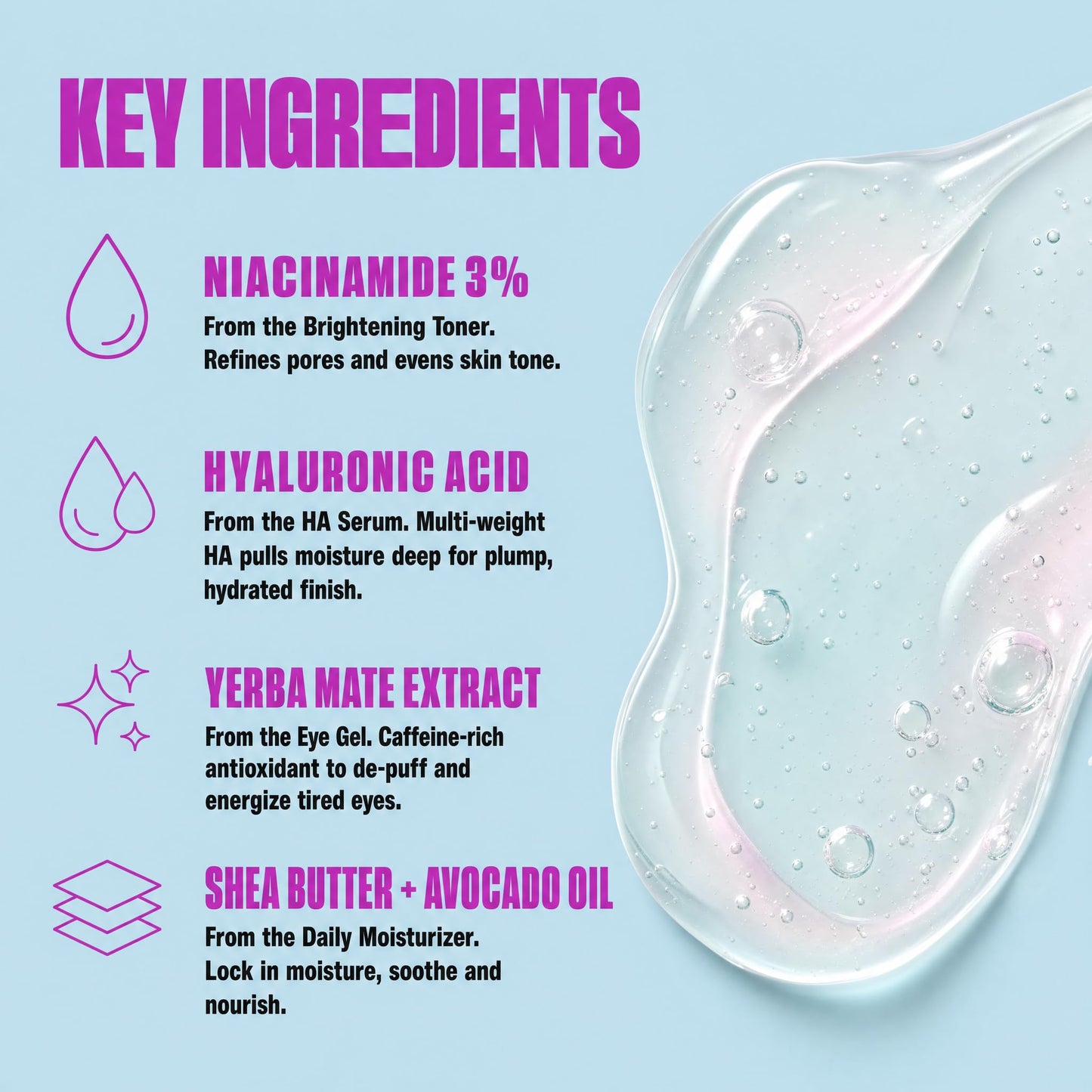 Good Molecules - The Daily Essentials - Niaciamide Brightening Toner (30 ml) - Hyaluronic Acid Serum (30 ml) - Yerba Mate Eye Gel (15 ml) - Silicone-Free Priming Moisturizer (15 ml) - (Set of 4)